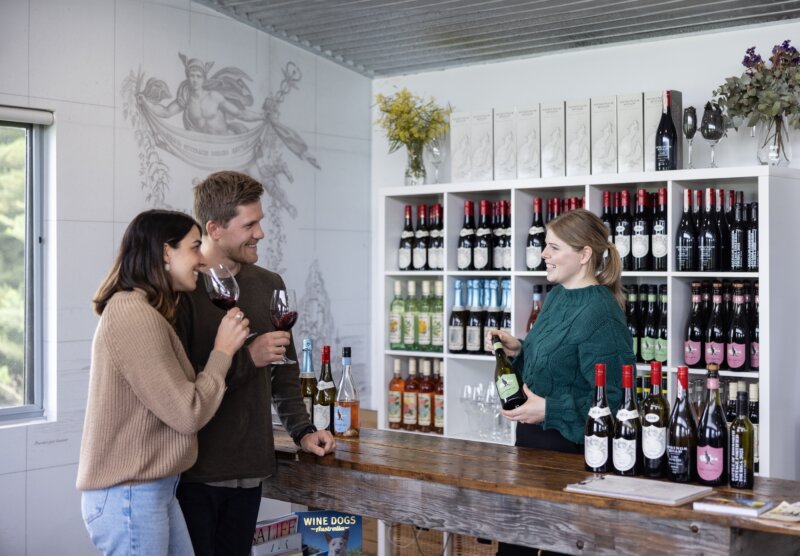 Couple wine tasting at Springs Road Kangaroo Island Cellar Door